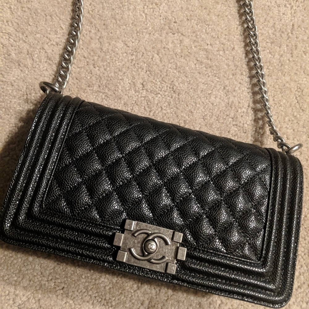 Black caviar Boy handbag medium size